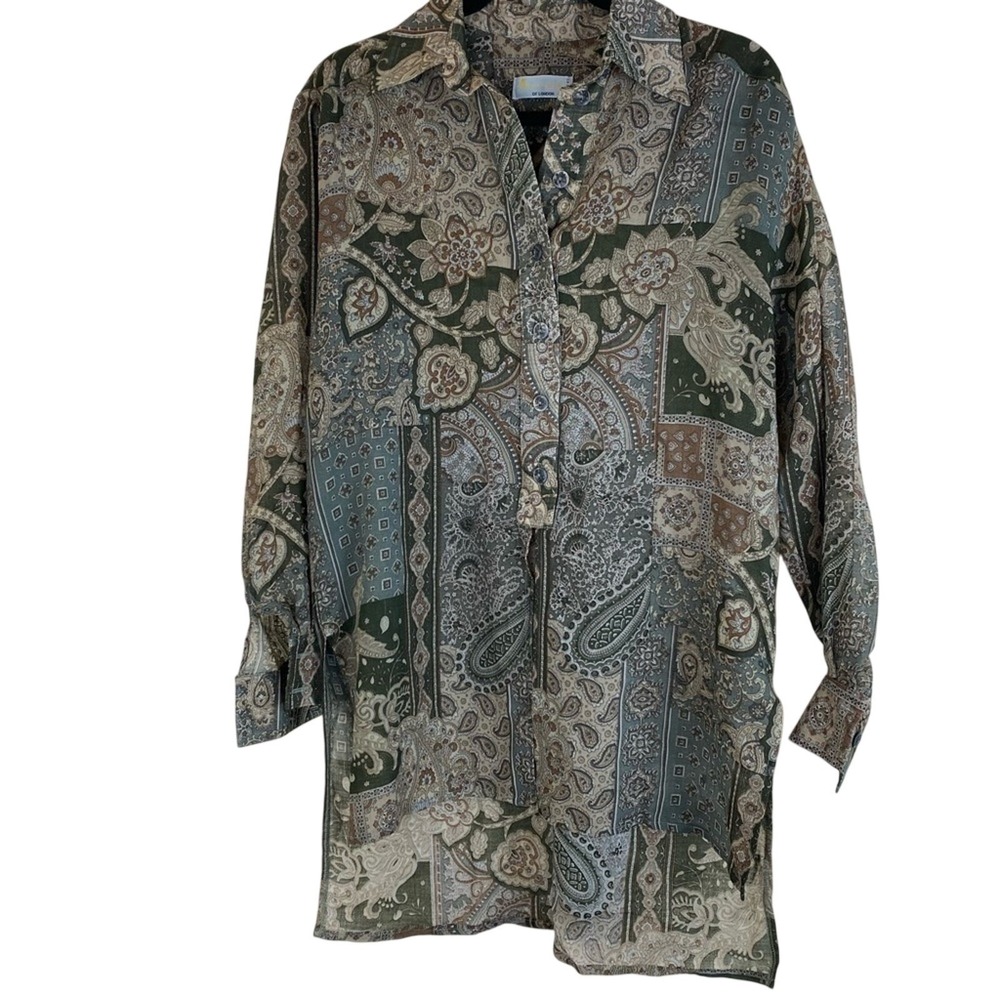 Vintage Aquascutum Paisley Patchwork Earthy Tone Wool blend Sheer Tunic Top 8